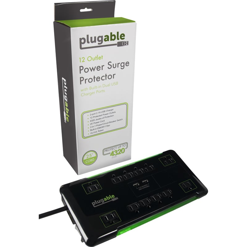 Plugable Surge Protector Power Strip with USB and 12 AC Outlets - Thumbnail 5