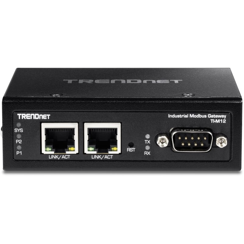 TRENDnet 1-Port Fast Ethernet Industrial Modbus Gateway, 1 x Serial DB-9 Port, 2 x Fast Ethernet Ports, Up to 100m (328 ft), IP30 Rated Housing, Extreme Temperature Protection, Black, TI-M12 - Thumbnail 3
