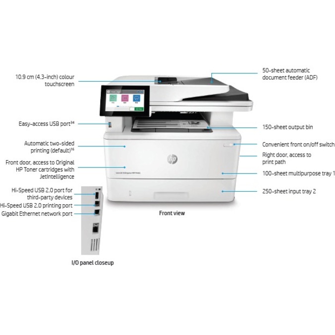 HP LaserJet M430f Laser Multifunction Printer-Monochrome-Copier/Fax/Scanner-42 ppm Mono Print-1200x1200 Print-Automatic Duplex Print-100000 Pages Monthly-350 sheets Input-Color Scanner-600 Optical Scan-Monochrome Fax-Gigabit Ether - Thumbnail 5