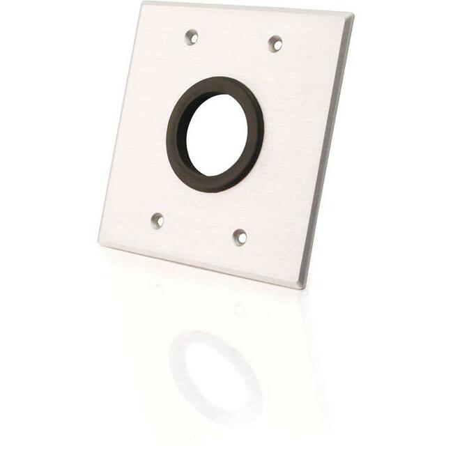C2G 1.5in Grommet Cable Pass Through Double Gang Wall Plate - Brushed Aluminum - Thumbnail 1