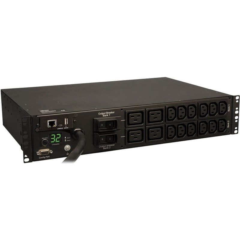 Tripp Lite by Eaton PDU 7.4kW Single-Phase Monitored PDU with LX Platform Interface 230V Outlets (12-C13 4-C19) IEC-309 32A Blue 12 ft. (3.66 m) Cord 2U Rack-Mount TAA - Thumbnail 1