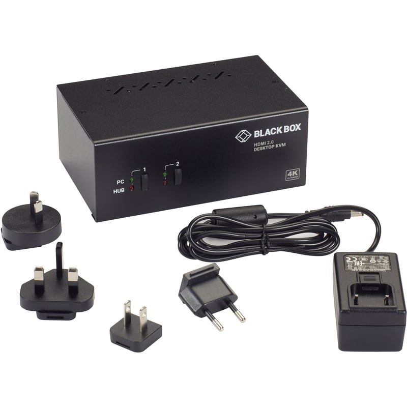 Black Box KVM Switch - 2-Port, Dual-Monitor, HDMI 2.0, 4K 60Hz, USB 3.0 Hub, Audio - Thumbnail 1