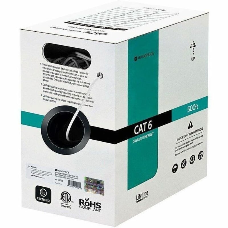 MONOPRICE CAT6 PLENUM BULK CABLE - UL_ SOLID_ 550MHZ_ UTP_ CMP_ BARE COPPER_ 10G - Thumbnail 2