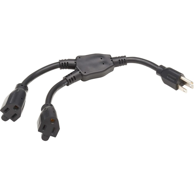 Eaton Tripp Lite Series Extension Cord Y Splitter, NEMA 5-15P to 2x NEMA 5-15R - Heavy Duty, 15A, 120V, 14 AWG, 1 ft. (0.3 m), Black - Thumbnail 1