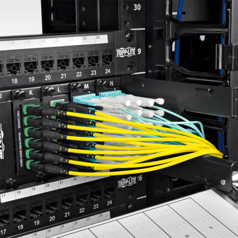 Tripp Lite by Eaton MTP/MPO (APC) Singlemode Patch Cable (F/F) 12 Fiber 40/100 GbE QSFP+ 40GBASE-PLR4 Plenum Push/Pull Tab Yellow 2 m (6.6 ft.) - Thumbnail 2