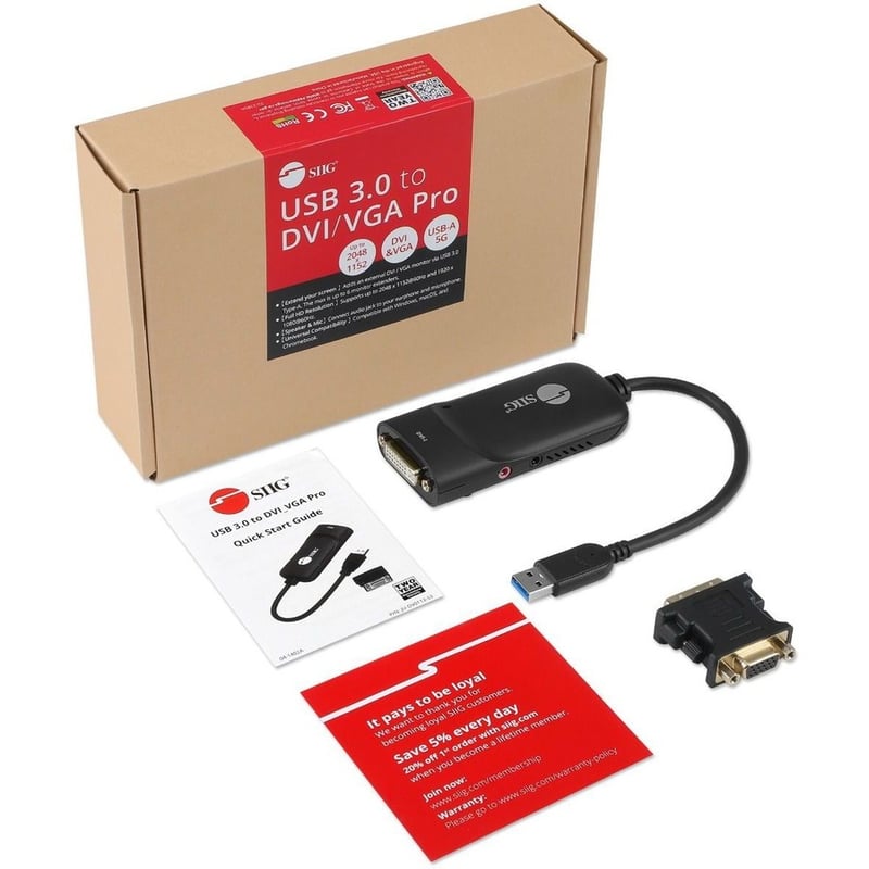 SIIG USB 3.0 to DVI/VGA Pro adapter - 1080p - USB 3.0 5 Gbps - included DVI to VGA adapter - Thumbnail 2