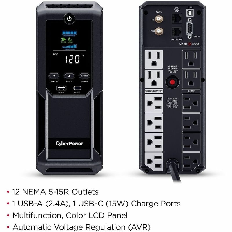 CyberPower Intelligent LCD UPS CP1350AVRLCD3 1350VA Mini-tower UPS - Thumbnail 2