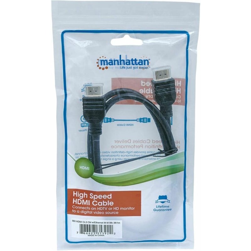 Manhattan In-wall CL3 High Speed HDMI Male to Male Cable with Ethernet, Black, 3 ft - Thumbnail 2