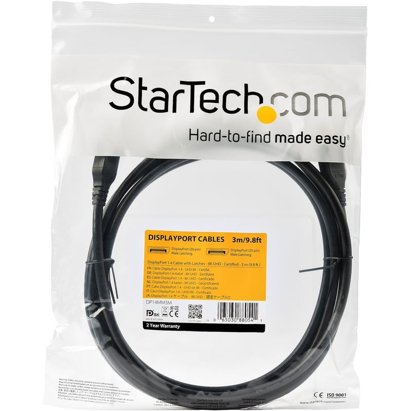 StarTech.com 3 m VESA Certified DisplayPort 1.4 Cable - 8K 60Hz HBR3 HDR - 10 ft Super UHD 4K 120Hz - DP to DP Video Monitor Cord M/M - Thumbnail 4