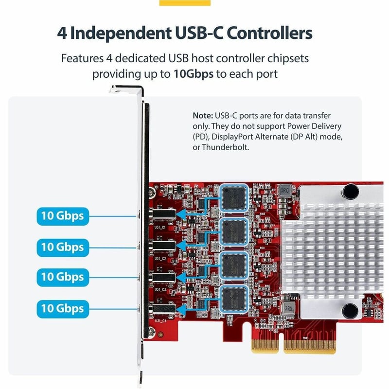 4-PORT USB TYPE-C PCIE CARD - USB-C 3.2 10GBPS PCI EXPRESS TAA - Thumbnail 3