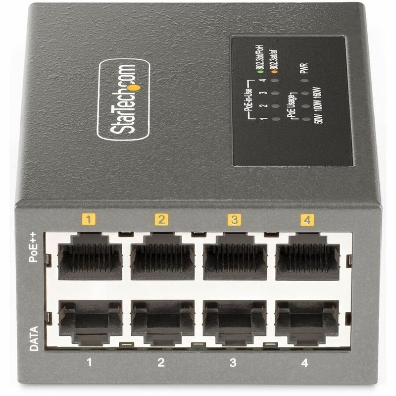 StarTech.com 4-Port Multi-Gigabit PoE++ Injector, 5/2.5/1G Ethernet (NBASE-T), PoE/PoE+/PoE++ (802.3af/802.3at/802.3bt), 160W Power Budget - Thumbnail 3