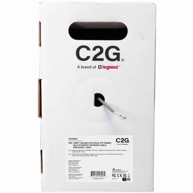 C2G BULK CAT6 UTP CMP TAA GRAY C2G 1000FT CAT6 ETHERNET CABLE CMP - Thumbnail 3