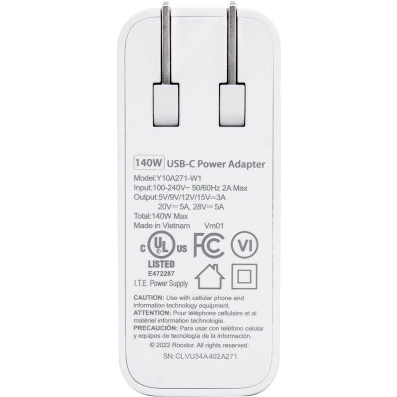 Rocstor 140W Smart USB-C Power Adapter AC Charger. Compatible with Apple MacBook, MacBook Air, MacBook Pro with Thunderbolt 3/4 (87W & 96W), MacBook Pro 13" (61 & 67W), MacBook Pro 14" 2021 - Thumbnail 2