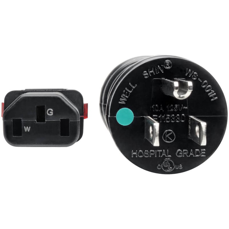 Eaton Tripp Lite Series Hospital-Grade Power Cord, NEMA 5-15P to Locking IEC C13 - Green Dot, 15A, 125V, 14 AWG, 25 ft. (7.62 m), Black - Thumbnail 3