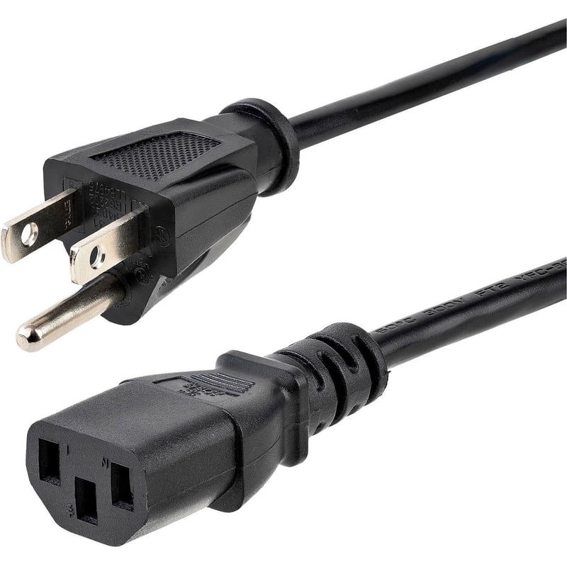 StarTech.com 15ft (4.5m) Computer Power Cord NEMA 5-15P to C13, 10A 125V, 18AWG Black Replacement AC PC Power Cord, TV/Monitor Power Cable - Thumbnail 1