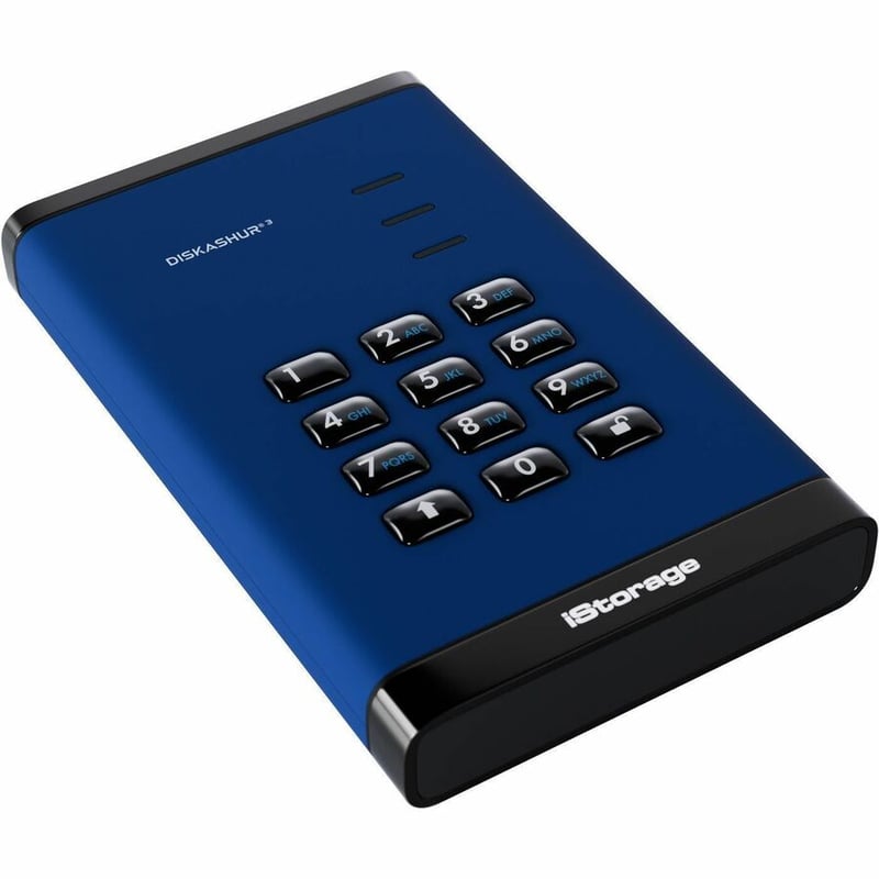 iStorage diskAshur3 16 TB Portable Solid State Drive | Blue | Incorporated Common Criteria EAL 5+ | PIN protected | AES 256-bit Full Disk Hardware Encryption | Dust/Water Resistant | TAA Compliant - Thumbnail 3