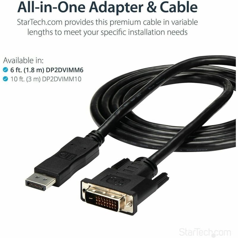 StarTech.com 6ft (1.8m) DisplayPort to DVI Cable, DisplayPort to DVI Adapter Cable, DP to DVI-D Converter, Replaced by DP2DVI2MM6 - Thumbnail 3