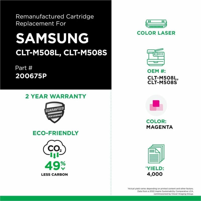 Clover Imaging Remanufactured High Yield Magenta Toner Cartridge for Samsung CLT-M508L/CLT-M508S - Thumbnail 3