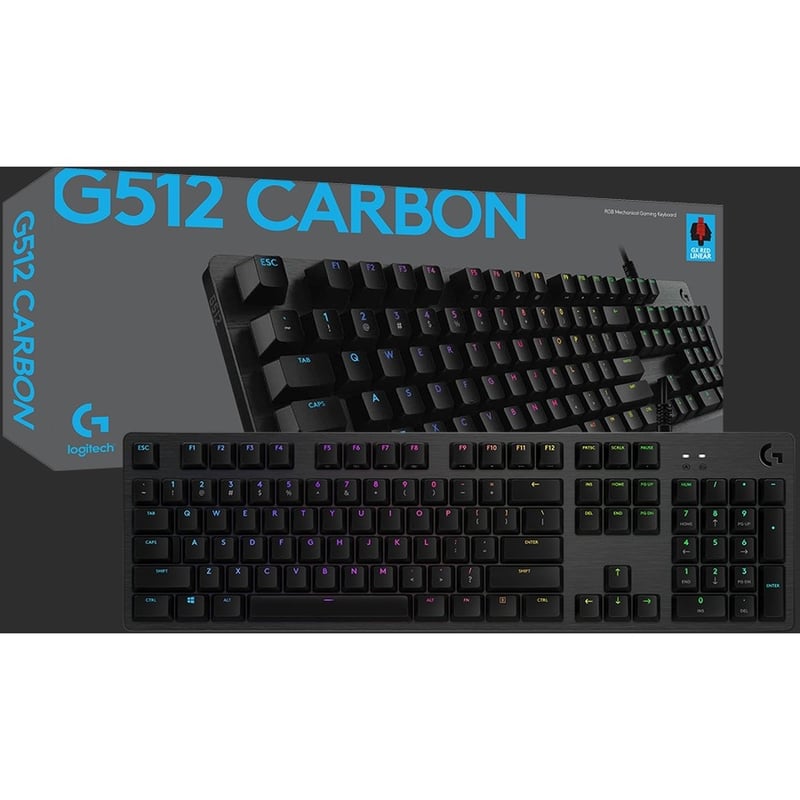 Logitech G512 Carbon LIGHTSYNC RGB Mechanical Gaming Keyboard - Wired Keyboard with GX Red Switches, USB Passthrough, Media Controls, Compatible with Windows