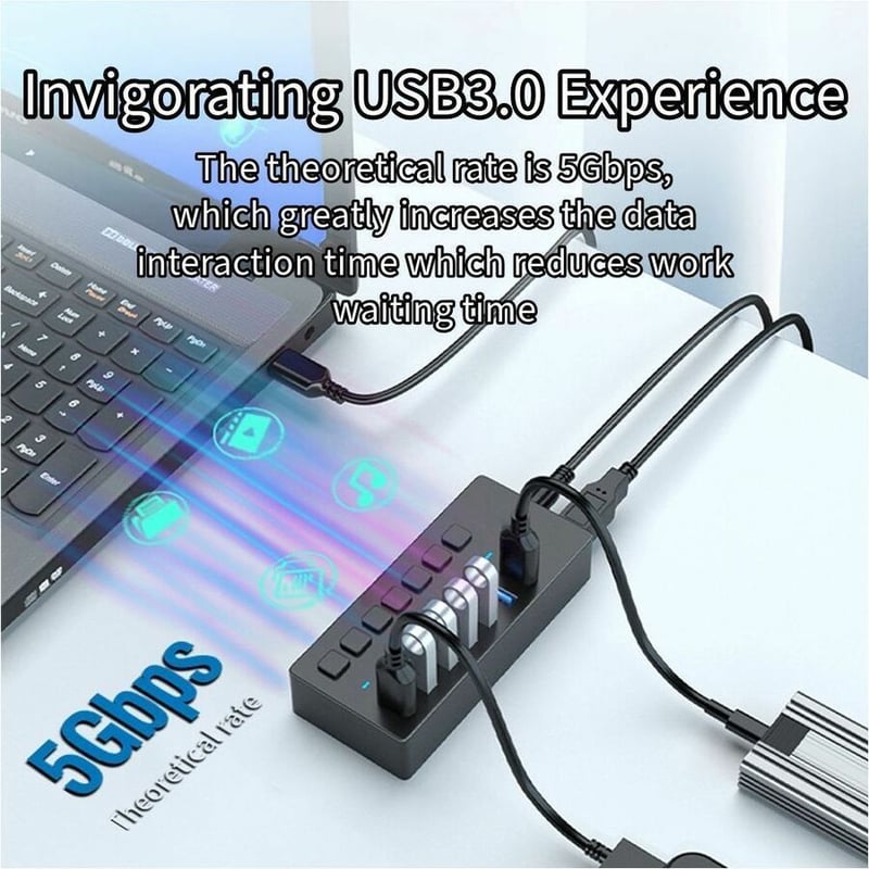 7 IN 1 USB A 3.0 5GBPS USB HUB CABLE AND DC POWER SUPPLY INCLUDED - Thumbnail 4