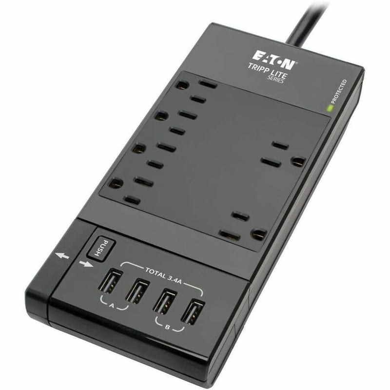 Tripp Lite by Eaton Safe-IT 6-Outlet Surge Protector Retractable USB Charger 5-15R Outlets 4 USB Charging Ports 8 ft. (2.4 m) Cord Antimicrobial Protection - Thumbnail 1