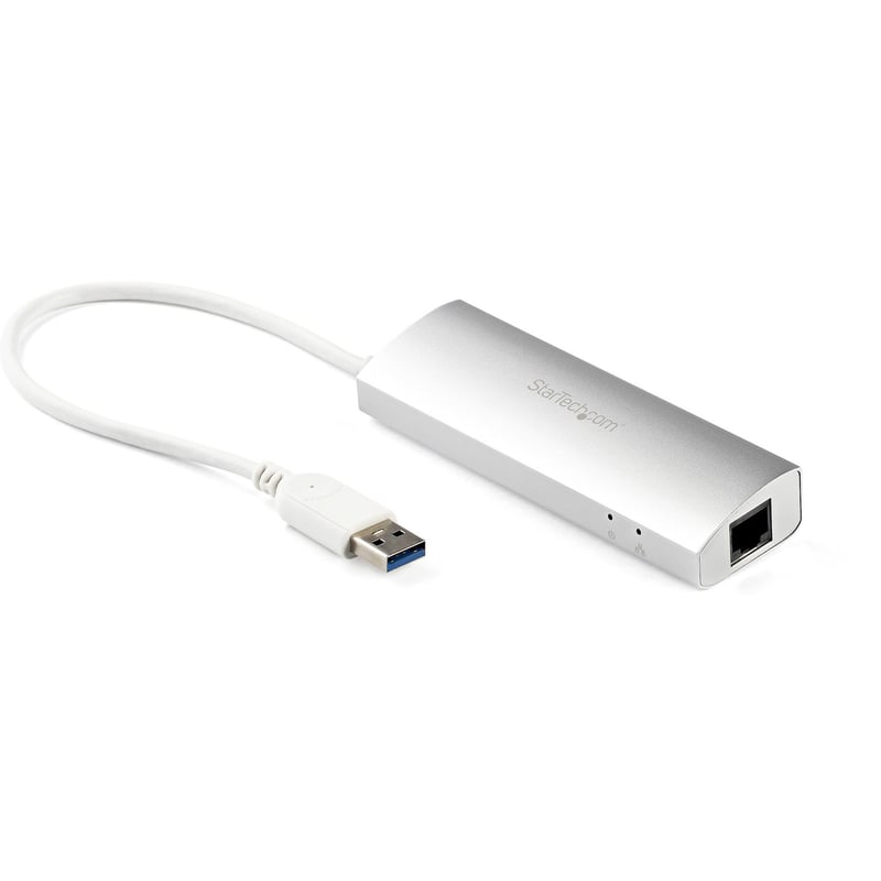 StarTech.com 3-Port USB Hub with Ethernet, USB-A Ports, Gigabit Ethernet/GbE, USB 5Gbps, Bus-Powered, Portable Laptop USB 3.0 Hub - Thumbnail 1
