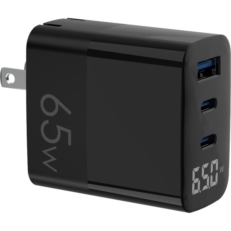 4XEM 65W GaN Wall Charger Triple Output with Display - Black - Thumbnail 1