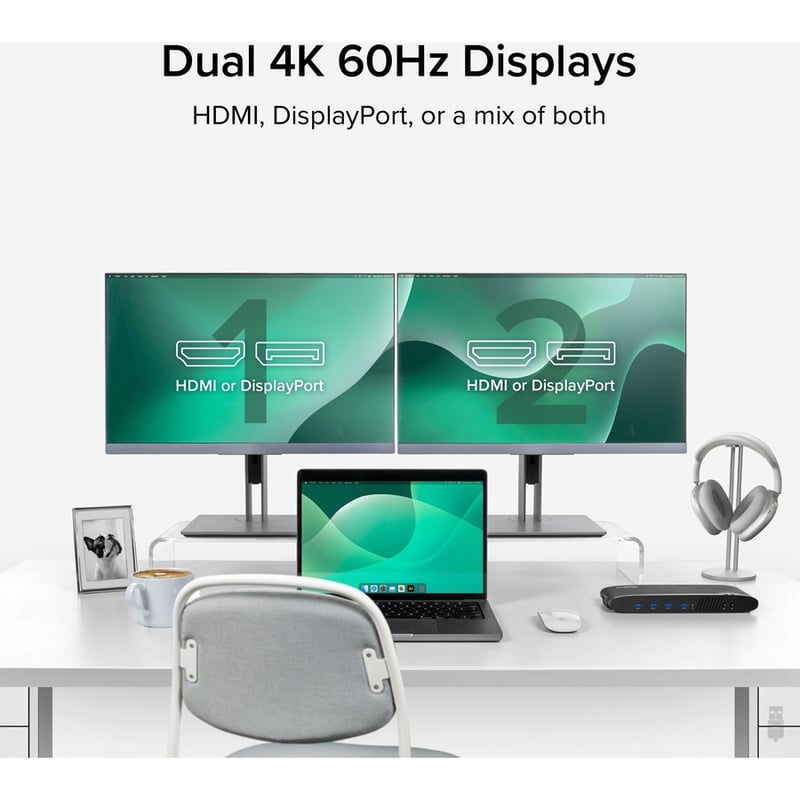 Plugable USB 3.0 Dual 4K Display Horizontal Docking Station with DisplayPort and HDMI for Windows and Mac - Thumbnail 3