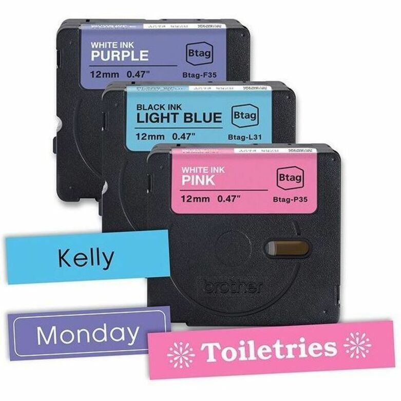 12MM 4M X 3PK BTAG TAPES FOR P-TOUCH LABEL MAKERS COLO - Thumbnail 2