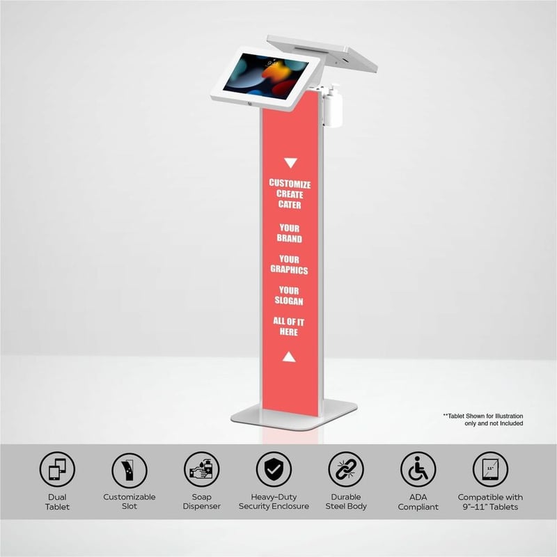 CTA Digital Premium Dual Enclosure Locking Floor Stand Kiosk with Graphic Card Slot and Automatic Soap Dispenser (White) - Thumbnail 3