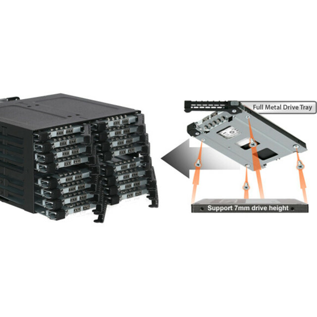 Icy Dock ToughArmor MB516SP-B Drive Enclosure for 5.25" - Serial ATA, Mini-SAS HD Host Interface Internal - Black