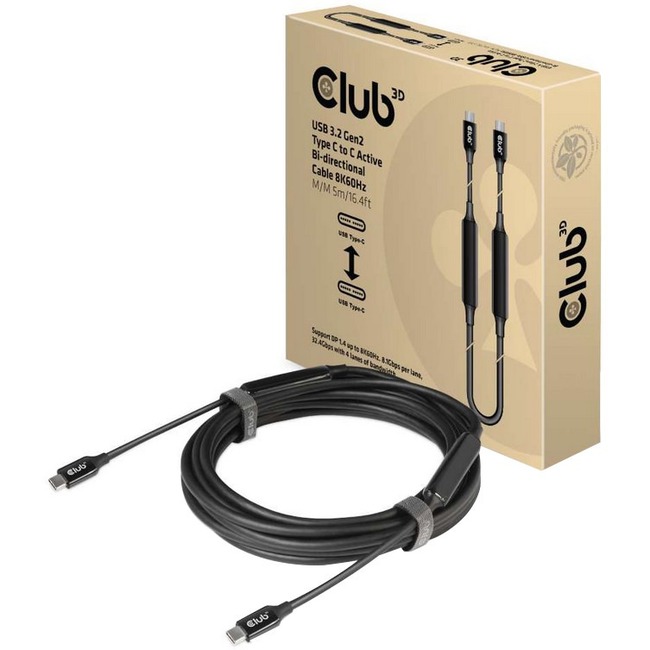 Club 3D USB 3.2 Gen2 Type C to C Active Bi-directional Cable 8K60Hz M/M 5m/16.4ft - Thumbnail 1