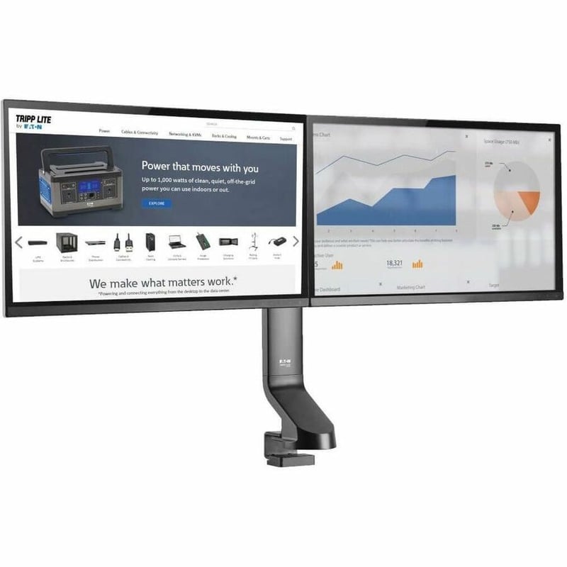 Tripp Lite by Eaton Dual-Display Monitor Arm with Desk Clamp and Grommet - Height Adjustable 17" to 27" Monitors - Thumbnail 4