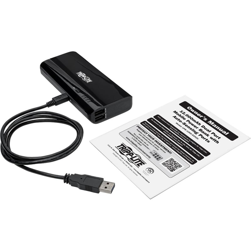 Tripp Lite by Eaton Portable Charger - 2x USB-A 12,000mAh Power Bank Lithium-Ion Auto Sensing Black