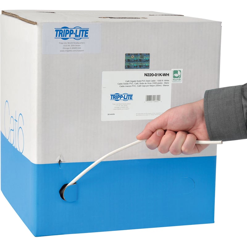 Eaton Tripp Lite Series Cat6 Gigabit Bulk UTP Stranded 24 AWG CMR PVC Cable, White, 1000 ft. (304.8 m) TAA - Thumbnail 2