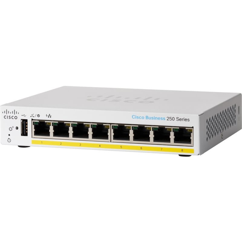 CBS250 SMART 8-PORT GE, PARTIAL POE, DESKTOP, EXT PSU - Thumbnail 2