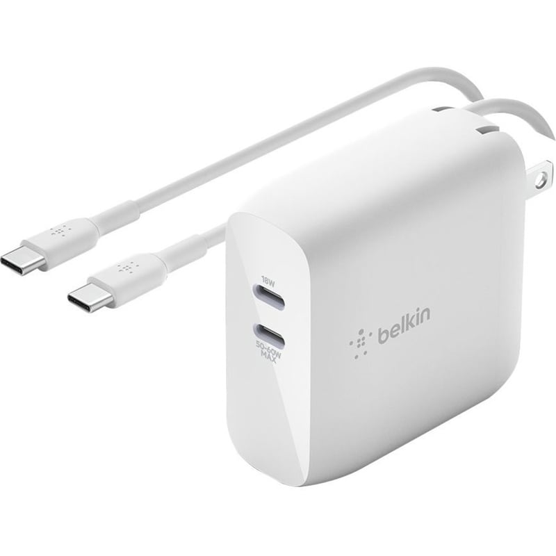 Belkin BoostCharge Dual USB-C GaN Wall Charger 68W and USB-C Cable Laptop Chromebook Charging - Power Adapter - Thumbnail 1