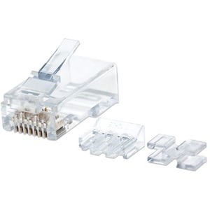 CAT6 RJ45 MODULAR PLUG. 50 GOLD-PLATED CONTACTS. THREE-PRONG TERMINAL FOR SOLID - Thumbnail 1