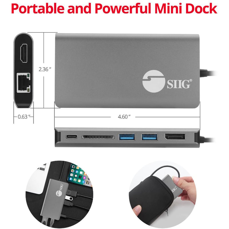 SIIG USB-C MST Video with Hub, LAN and PD 3.0 Docking - 7-in-1 MST Docking Station with 100W PD - MacOS for DP or HDMI Video - Thumbnail 3