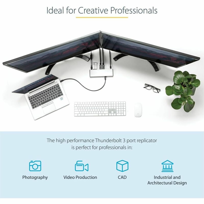 StarTech.com Thunderbolt 3 Dock - Dual 4K 60Hz Monitor TB3 Docking Station with DisplayPort, HDMI & 1080p VGA - 85W Power Delivery - Thumbnail 5