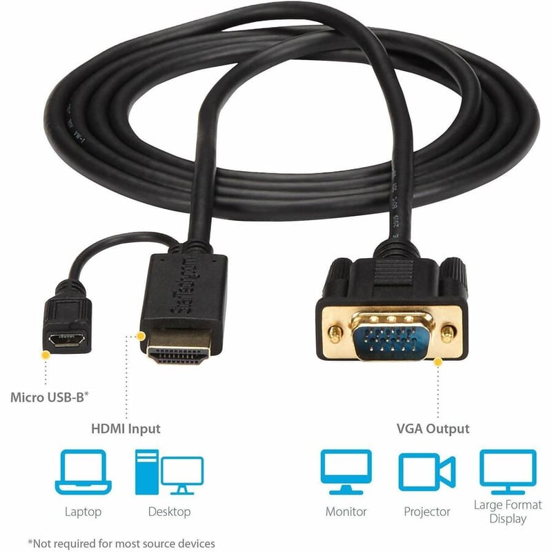 StarTech.com HDMI to VGA Cable - 6 ft / 2m - 1080p - 1920 x 1200 - Active HDMI Cable - Monitor Cable - Computer Cable - Thumbnail 5