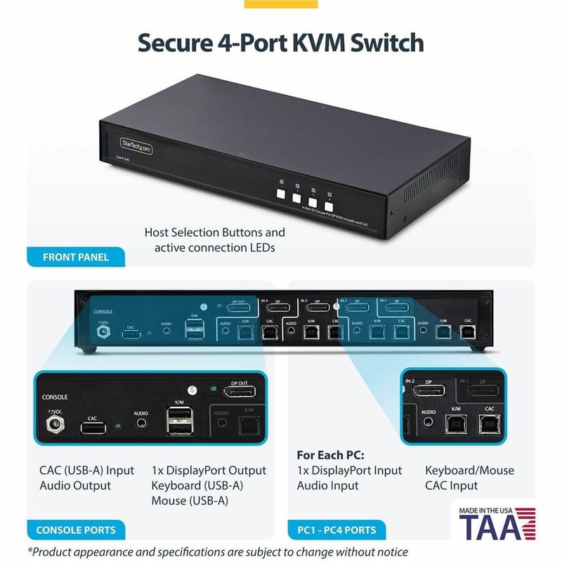 SECURE 4-PORT DISPLAYPORT KVM NIAP 4.0 CAC US BUILT - Thumbnail 2