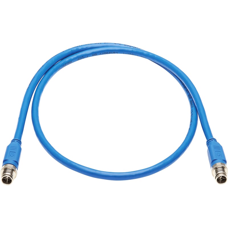 Eaton Tripp Lite Series M12 X-Code Cat6a 10G F/UTP CMR-LP Shielded Ethernet Cable (M/M), IP68, PoE, Blue, 1 m (3.3 ft.), TAA - Thumbnail 1