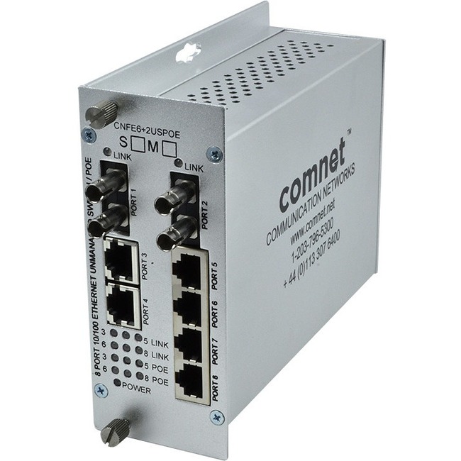 ComNet 8 Port 10/100 Mbps Ethernet Self-Managed Switch 2FX Single Mode, 6TX (PoE)