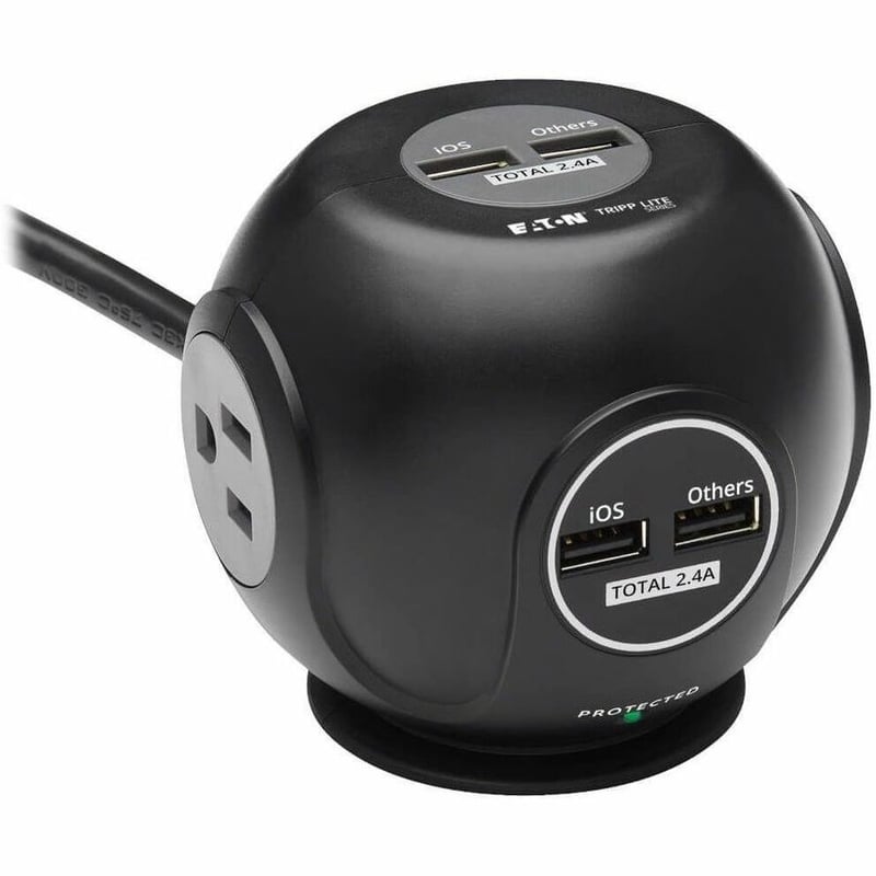 Tripp Lite by Eaton Safe-IT 3-Outlet Spherical Surge Protector 5-15R Outlets 4 USB Charging Ports 8 ft. (2.4 m) Cord Antimicrobial Protection - Thumbnail 1