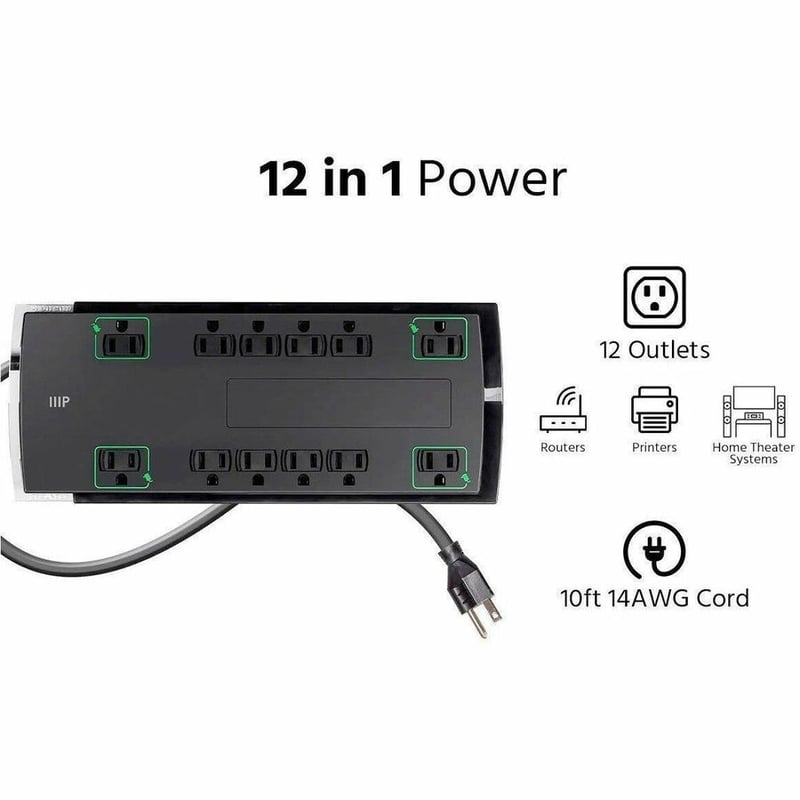 SLIM SURGE PROTECTOR 10FT - 12 OUTLET - Thumbnail 3