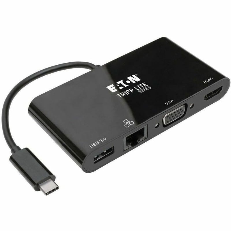 Tripp Lite by Eaton USB C Docking Station Adapter Converter 4K w/ HDMI, VGA, Gigabit Ethernet, USB-A Hub, Black, Thunderbolt 3 Compatible - Thumbnail 1
