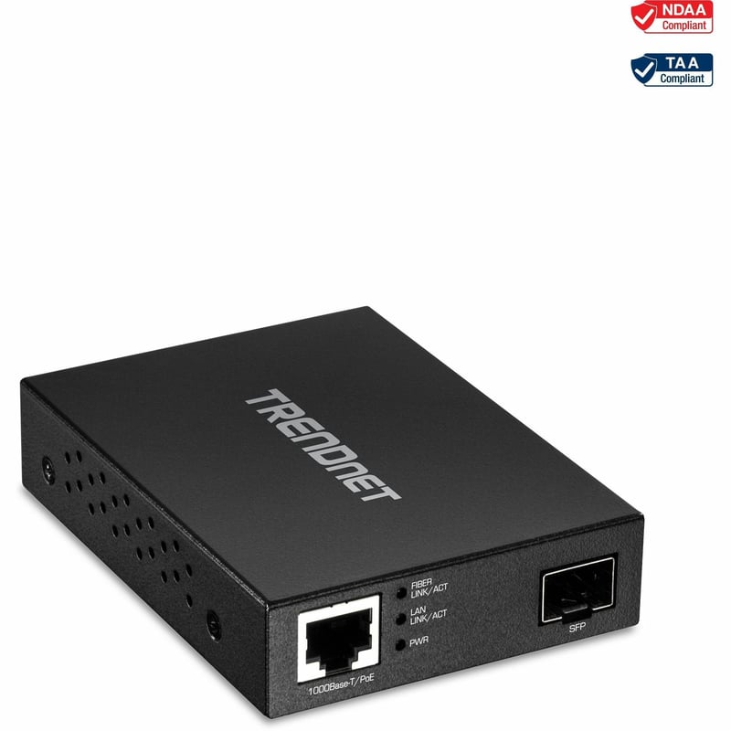 TRENDnet Gigabit Poe Pd SFP Fiber Media Converter; Poe Powered 100/1000Base-T to SFP Fiber Media Converter; Compact Design; TFC-PGSFP - Thumbnail 1