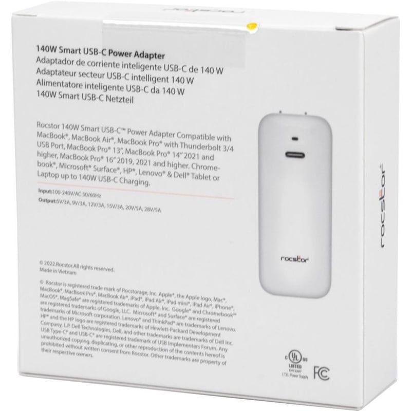 Rocstor 140W Smart USB-C Power Adapter AC Charger. Compatible with Apple MacBook, MacBook Air, MacBook Pro with Thunderbolt 3/4 (87W & 96W), MacBook Pro 13" (61 & 67W), MacBook Pro 14" 2021 - Thumbnail 5