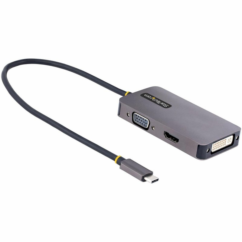 StarTech.com USB C Video Adapter, USB C to HDMI DVI VGA Adapter, 4K 60Hz, Aluminum, Video Display Adapter, USB Type C Travel Adapter - Thumbnail 1
